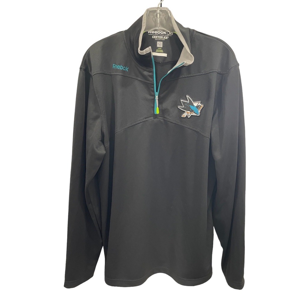 REEBOK NHL San Jose Sharks Hockey USA Black Pullover Shirt Mens Sz L AK111